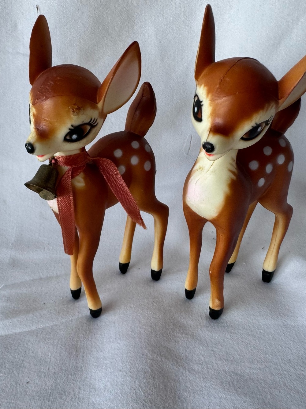 vintage mid-century hard plastic fawn or Bambi figurines, made in Hong Kong 1960